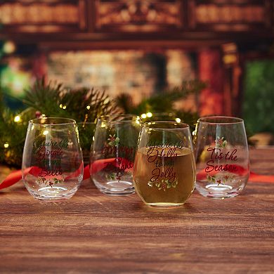 Pfaltzgraff Winterberry Sentiments Stemless Wine Glasses Set of 4