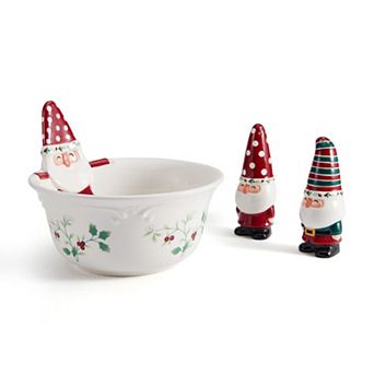 Pfaltzgraff Winterberry 7.25 Inch Gnome Serving Bowl with Salt and Pepper Set