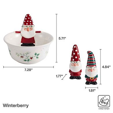 Pfaltzgraff Winterberry 7.25 Inch Gnome Serving Bowl with Salt and Pepper Set