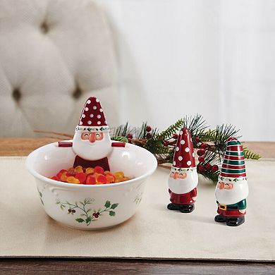 Pfaltzgraff Winterberry 7.25 Inch Gnome Serving Bowl with Salt and Pepper Set