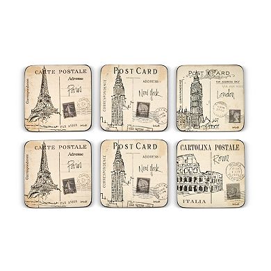 Pimpernel Postcard Sketches Coasters, Set Of 6