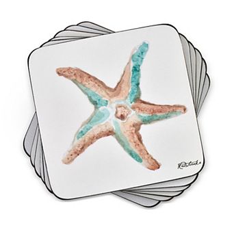 Pimpernel Coastal Shore Coasters Set of 6, 4" Square Cork-Backed Drink Mats