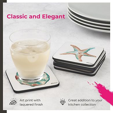 Pimpernel Coastal Shore Coasters Set of 6, 4" Square Cork-Backed Drink Mats