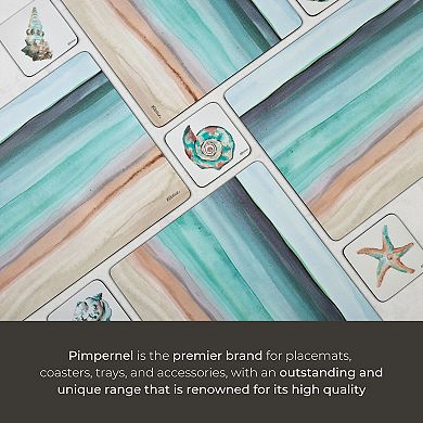 Pimpernel Coastal Shore Coasters Set of 6, 4" Square Cork-Backed Drink Mats