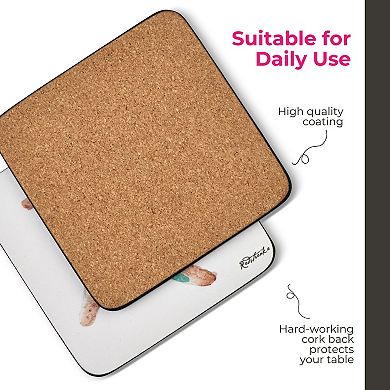 Pimpernel Coastal Shore Coasters Set of 6, 4" Square Cork-Backed Drink Mats