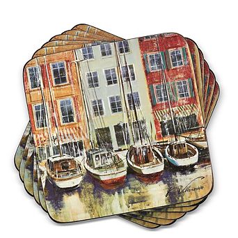 Pimpernel Boat Scene Coasters, Set Of 6