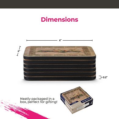 Pimpernel Tuscan Palette Coasters, Set of 4 4" Square Cork-Backed Drink Mats