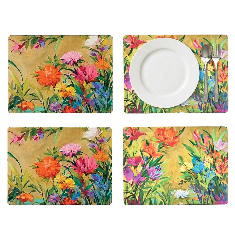 Pimpernel Vintage English Boxed 8 Pce Redouté' Rose Flower Painting Cork Back 6 2 Traditional Table Place Mats – 2 Lge Serving Mats 12x9in
