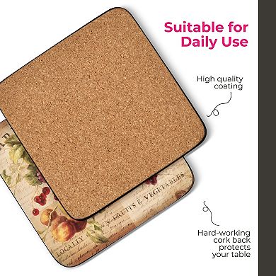 Pimpernel Wild Apple Fall Coasters Set of 4, 4.25" Square Cork-Backed Mats