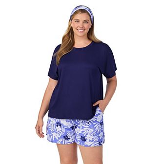 Plus Size Cuddl Duds® Short Sleeve Pajama Top & Pajama Shorts Set with Matching Headband
