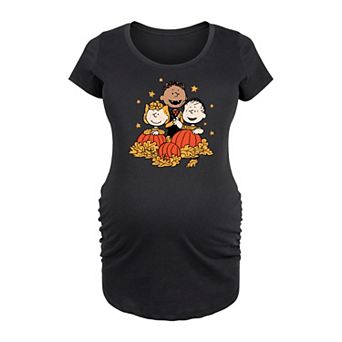 Maternity Peanuts Pumpkin and Leaves Graphic Tee