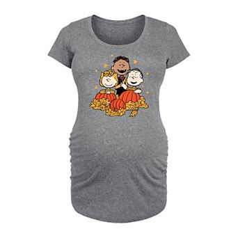 Maternity Peanuts Pumpkin and Leaves Graphic Tee