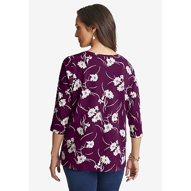 Jessica London Women's Plus Size Stretch Cotton V-Neck Tee