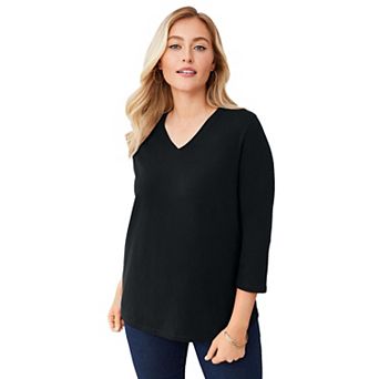 Jessica London Women's Plus Size Stretch Cotton V-Neck Tee