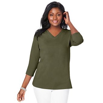 Jessica London Women's Plus Size Stretch Cotton V-Neck Tee