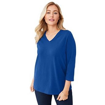 Jessica London Women's Plus Size Stretch Cotton V-Neck Tee
