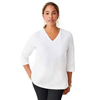 Jessica London Women's Plus Size Stretch Cotton V-Neck Tee