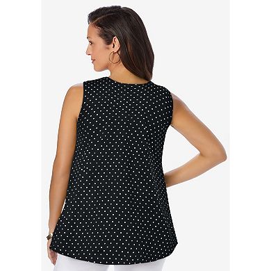 Jessica London Women's Plus Size Stretch Cotton V-Neck Trapeze Tank