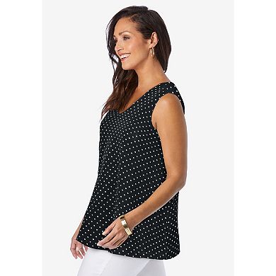 Jessica London Women's Plus Size Stretch Cotton V-Neck Trapeze Tank