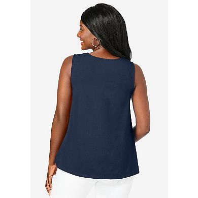 Jessica London Women's Plus Size Stretch Cotton V-Neck Trapeze Tank