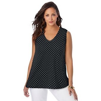 Jessica London Women's Plus Size Stretch Cotton V-neck Trapeze Tank