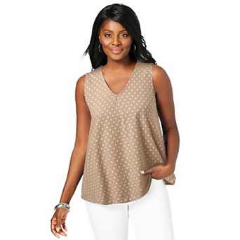 Jessica London Women's Plus Size Stretch Cotton V-Neck Trapeze Tank