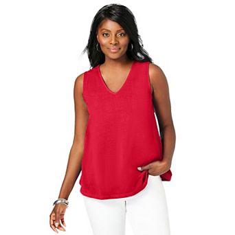 Jessica London Women's Plus Size Stretch Cotton V-Neck Trapeze Tank