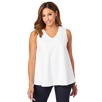 Jessica London Women's Plus Size Stretch Cotton V-Neck Trapeze Tank