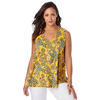 Jessica London Women's Plus Size Stretch Cotton V-neck Trapeze Tank