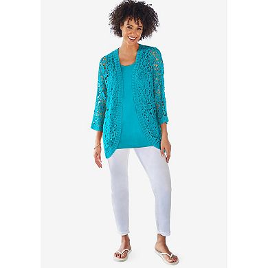 Woman Within Plus Size Curved Hem Pointelle Cardigan