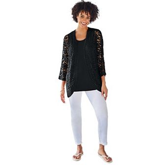 Woman Within Plus Size Curved Hem Pointelle Cardigan