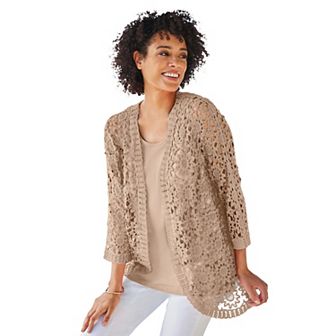 Woman Within Plus Size Curved Hem Pointelle Cardigan