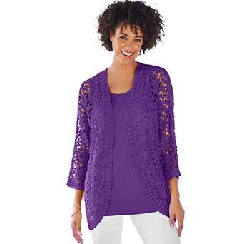 Woman Within Plus Size Curved Hem Pointelle Cardigan