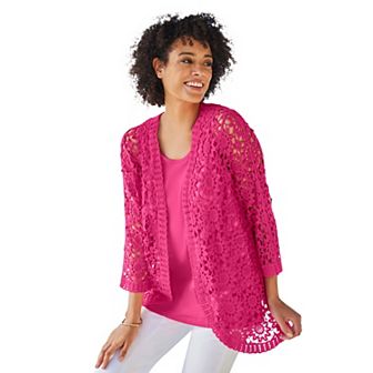 Woman Within Plus Size Curved Hem Pointelle Cardigan