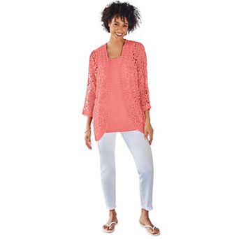Woman Within Plus Size Crochet Curved-Hem Cardigan Sweater