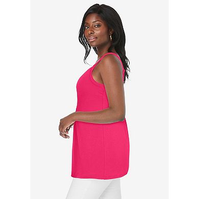 Jessica London Women's Plus Size Stretch Cotton Shirred Tank