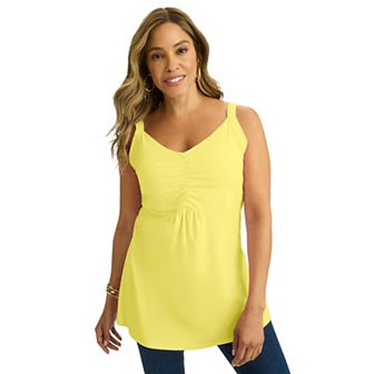 Jessica London Women's Plus Size Stretch Cotton Shirred Tank
