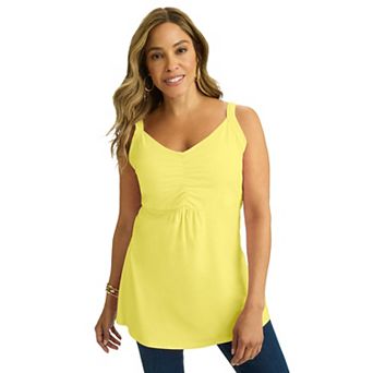 Jessica London Women's Plus Size Stretch Cotton Shirred Tank