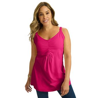 Jessica London Women's Plus Size Stretch Cotton Shirred Tank