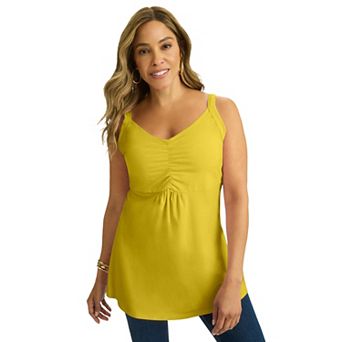 Jessica London Women's Plus Size Stretch Cotton Shirred Tank