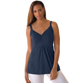 Jessica London Women's Plus Size Stretch Cotton Shirred Tank