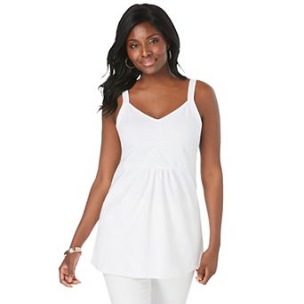Jessica London Women's Plus Size Stretch Cotton Shirred Tank