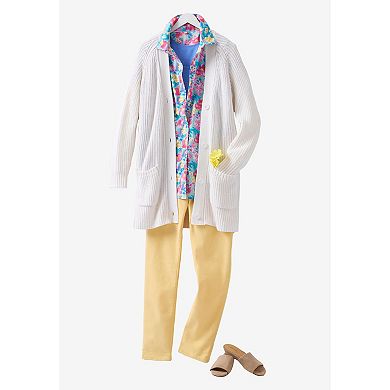 Woman Within Plus Size Button-Front Shaker Cardigan