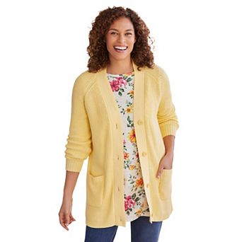 Woman Within Plus Size Button-Front Shaker Cardigan