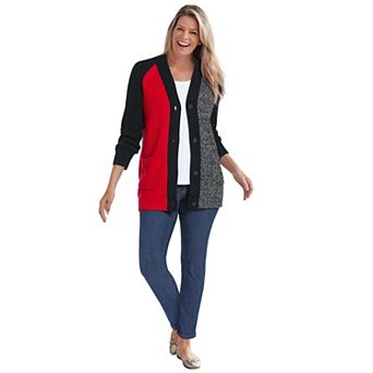 Woman Within Plus Size Button-Front Shaker Cardigan Sweater