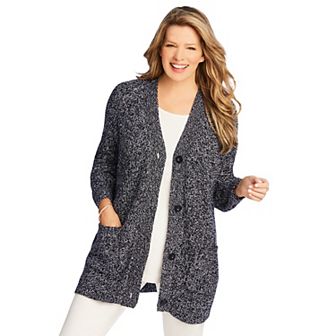 Woman Within Plus Size Button-Front Shaker Cardigan
