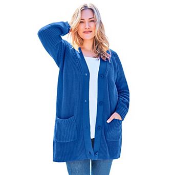 Woman Within Plus Size Button-Front Shaker Cardigan