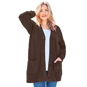 Woman Within Plus Size Button-Front Shaker Cardigan