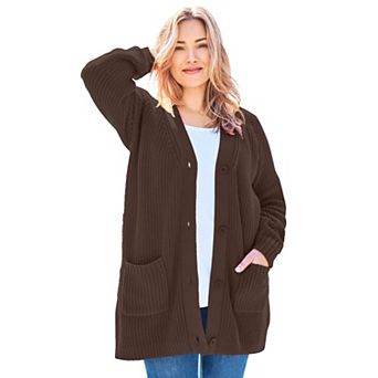Woman Within Plus Size Button-Front Shaker Cardigan