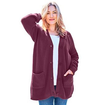Woman Within Plus Size Button-Front Shaker Cardigan